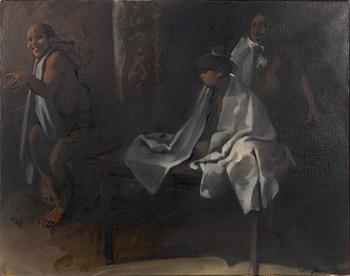 Kjell Jörstedt, oila on canvas, signed and dated 1983.