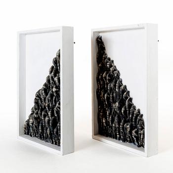 Ulla Viotti, a set of stoneware and wood wall reliefs.