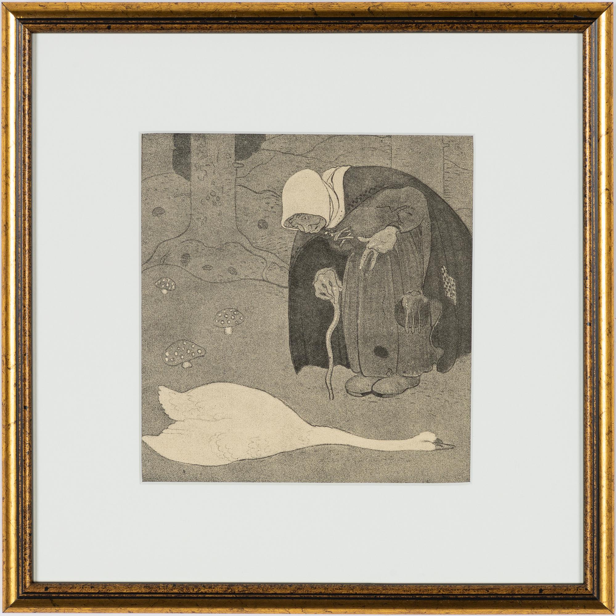 John Bauer, "Kors i alla dar! - sade gumman och lyfte försiktigt på Svanhamnen".