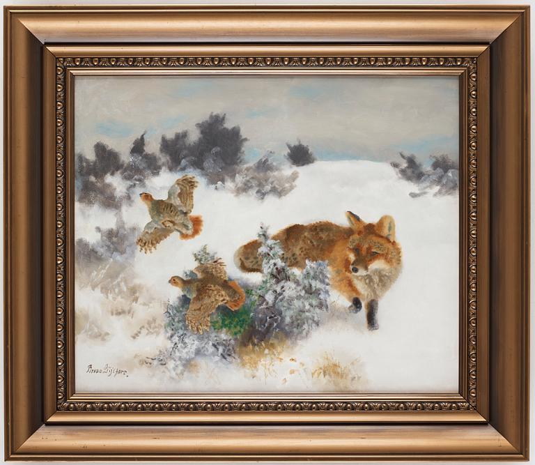 Bruno Liljefors, Fox and grouse in a winter landscape.