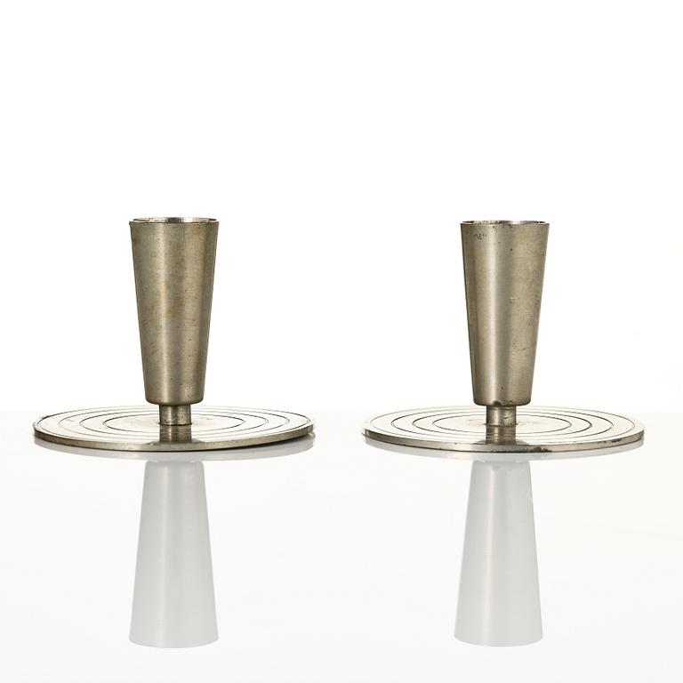 Ystad-Metall, a pair of candlesticks and a tray, 1938-42.