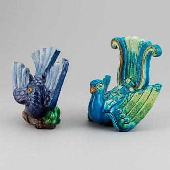 GUNNAR NYLUND, two stoneware sculptures of exotic birds, Rörstrand, Sweden mid 20th Century.