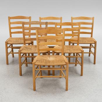 Kaare Klint, six "Kirkestolen" chairs, Denmark, second half of the 20th century.