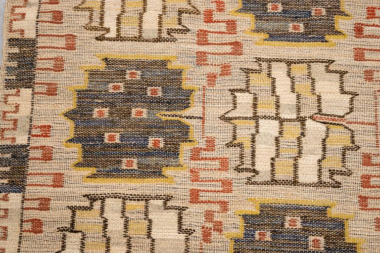 Märta Måås-Fjetterström, a textile, "Grodblad blå", flat weave, ca 62 x 76 cm, signed AB MMF.