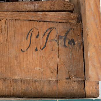 a painted grandfather-clock from the first half of the 19th century.