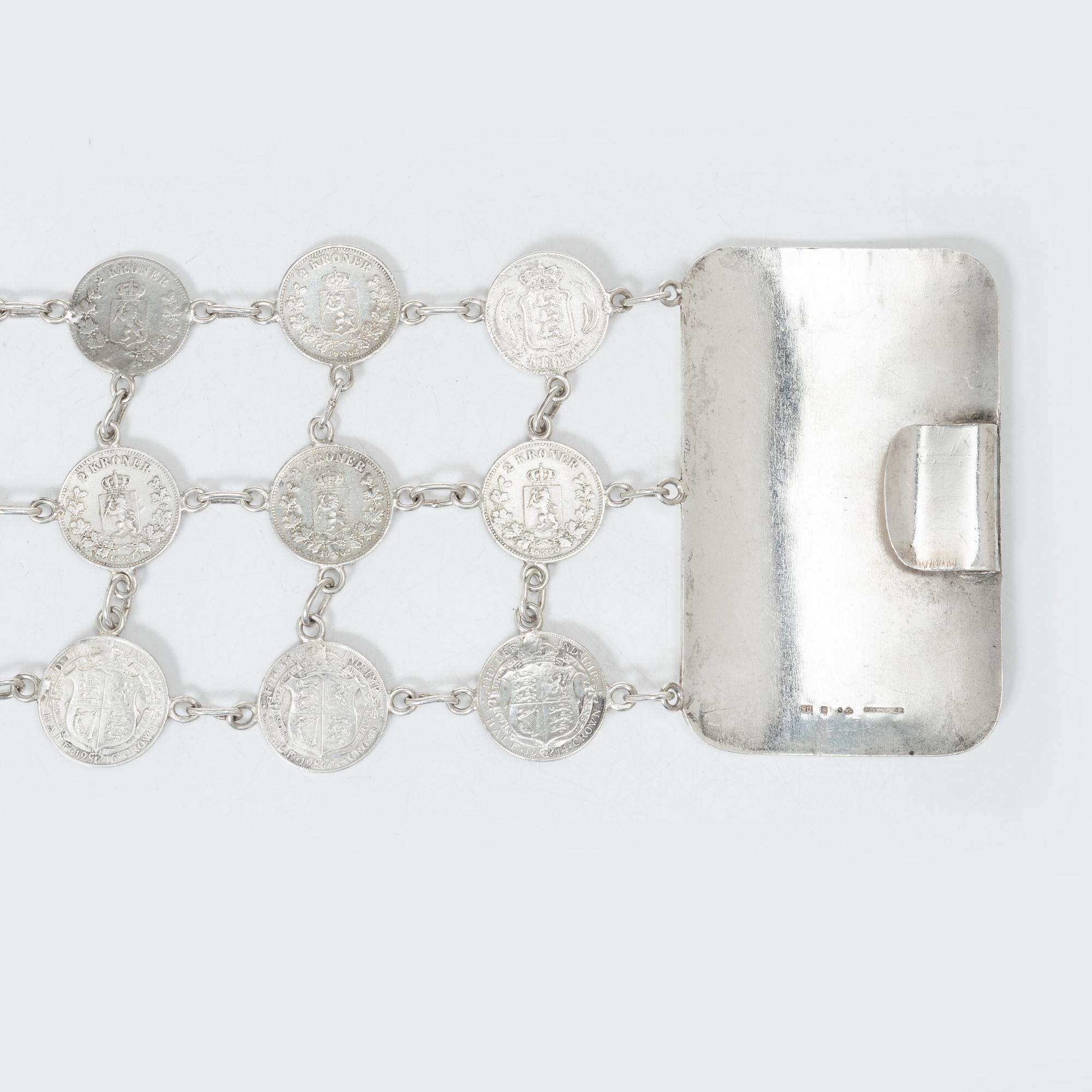 Brudbälte med äldre mynt, silver, CG Hallberg, Stockholm 1930.