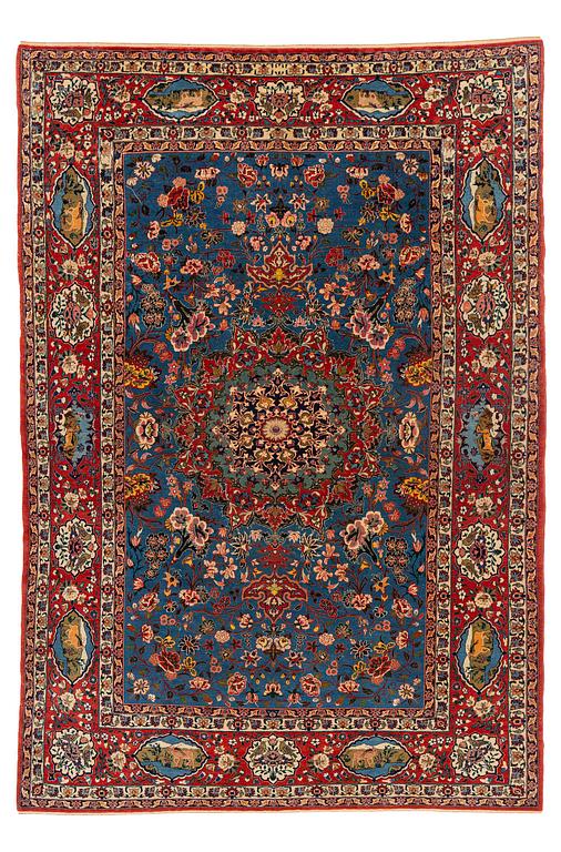 Matta, semiantik Isfahan, part silk, ca 216 x 151 cm.