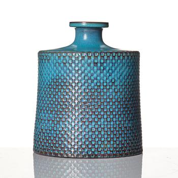 Stig Lindberg, a turquoise glazed stoneware vase, Gustavsberg studio Sweden 1967.