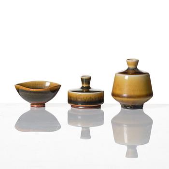 Berndt Friberg, a set of 8 stoneware vases and three bowls, Gustavsberg studio, Sweden 1960-70s.