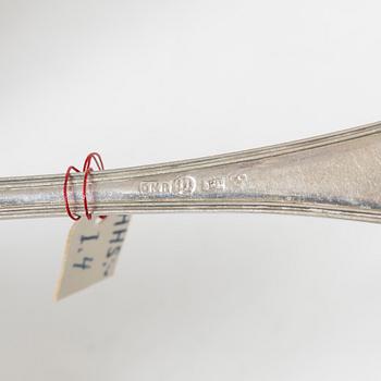 Bestick och servettringar, 9 delar, silver, bl a Gewe Silvervarufabriken Ab, Malmö 1952.