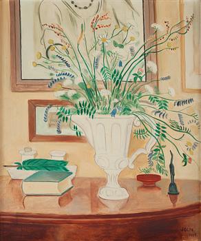 573. Einar Jolin, Flowers in white saucer on table.