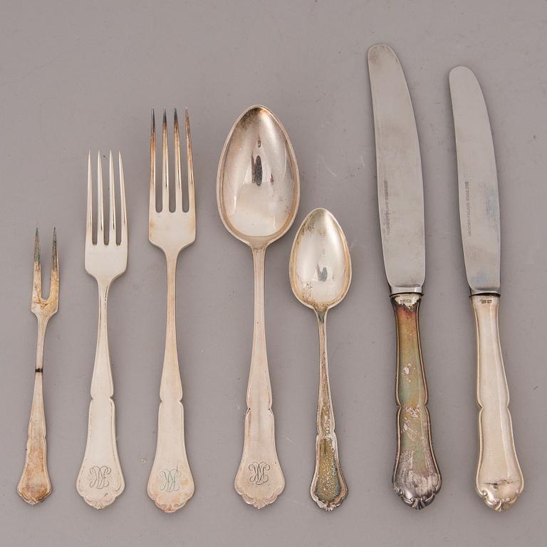 An 58-piece Finnish Chippendale silver cutlery set, Kultateollisuus Oy, Turku and Kultakeskus, Hämeenlinna, 1952-64.