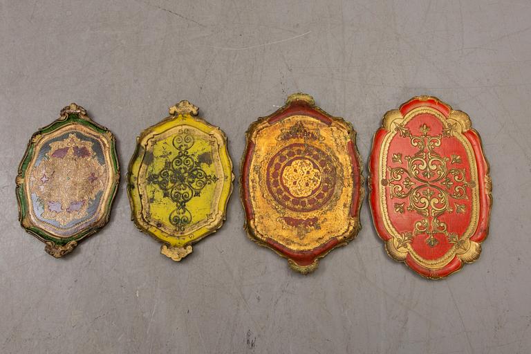 A set of 11 gilded Italian trays from Paoletti, Firenze mid 1900s/second half.