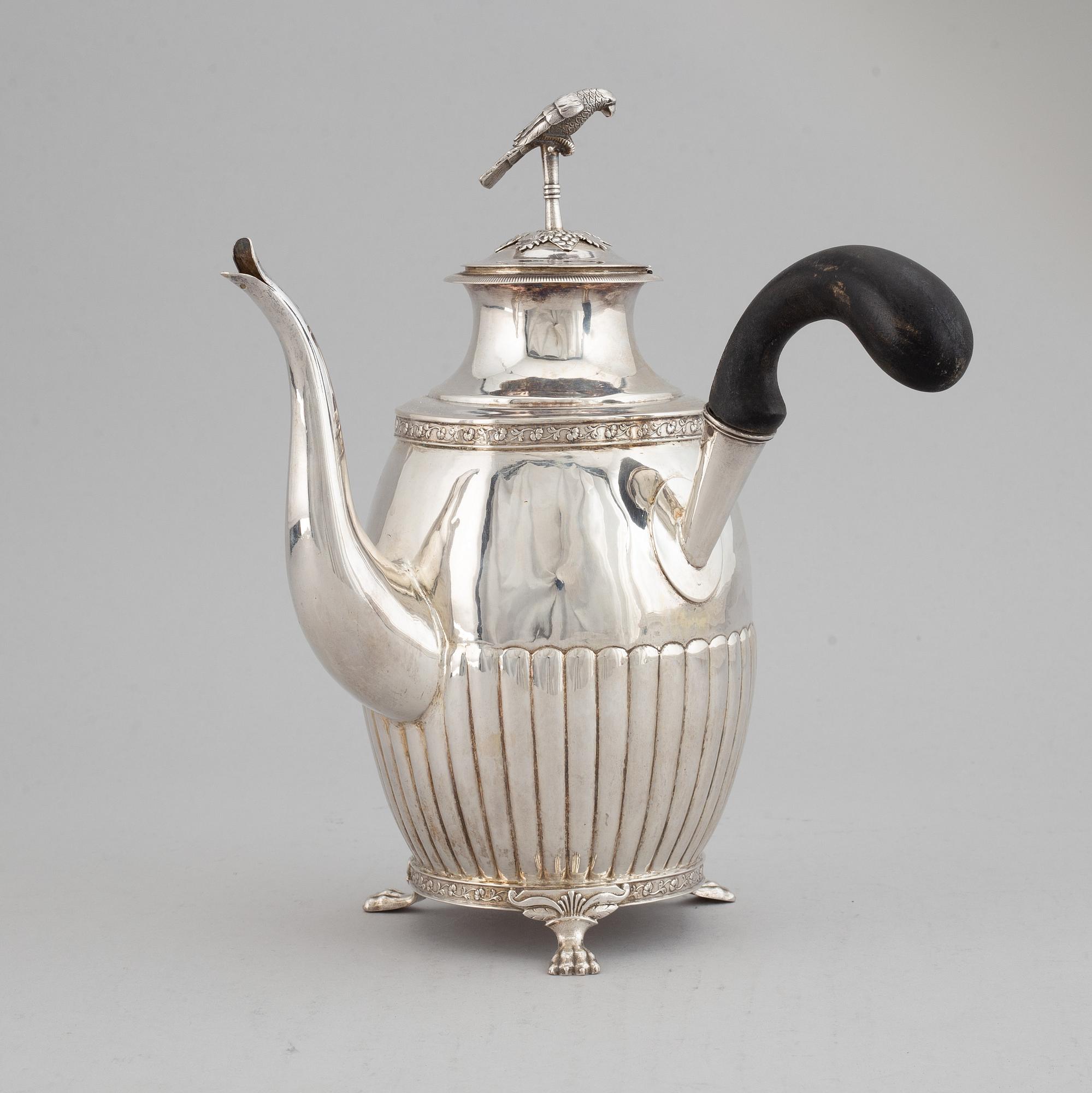 A swedish silver empire coffee pot, mark of Petter Adolf Sjöberg, Stockholm 1829.