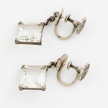 Wiwen Nilsson, a pair of earrings, sterling silver and step-cut rock crystal, Lund 1943.