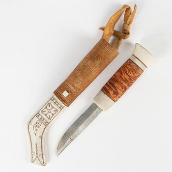 A reindeer horn knife by Nikolaus Fankki, signed.