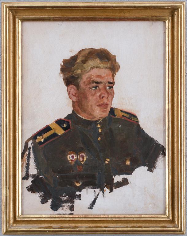 EVGENIY DEMIANOVICH MALTSEV, olja på pappannå, daterad a tergo 1961.