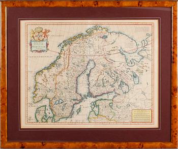 KARTA, kopparstick, handkolorerad, Frederick de Wit, 1600-talets andra hälft.