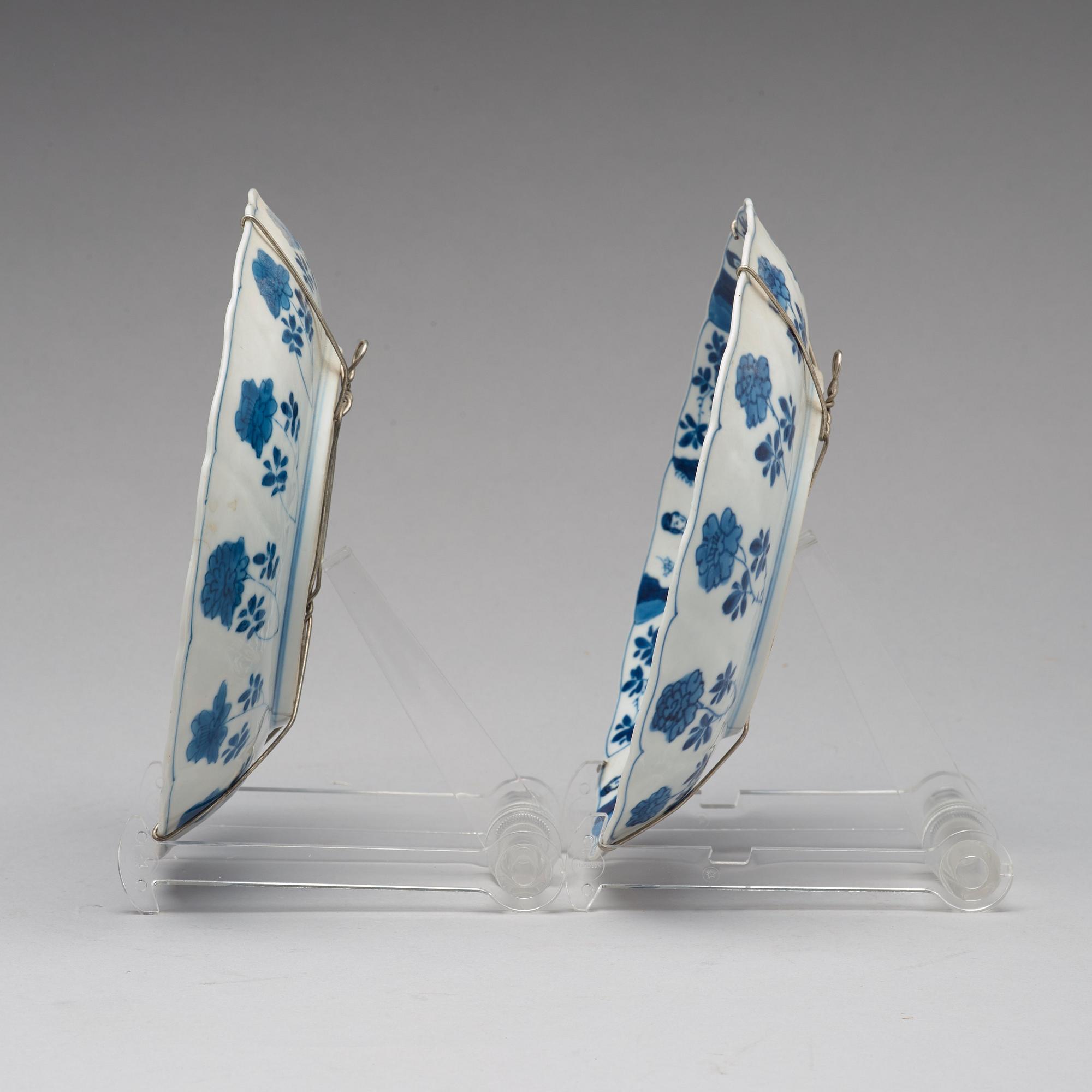 Two blue and white dishes, Qing dynasty, Kangxi mark and period (1662-1722).