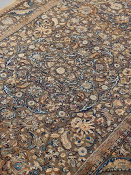 A RUG. A semi-antique silk Kashan Souf (in relief). 210 x 131,5 cm (as well as one cm flat weave at each end).