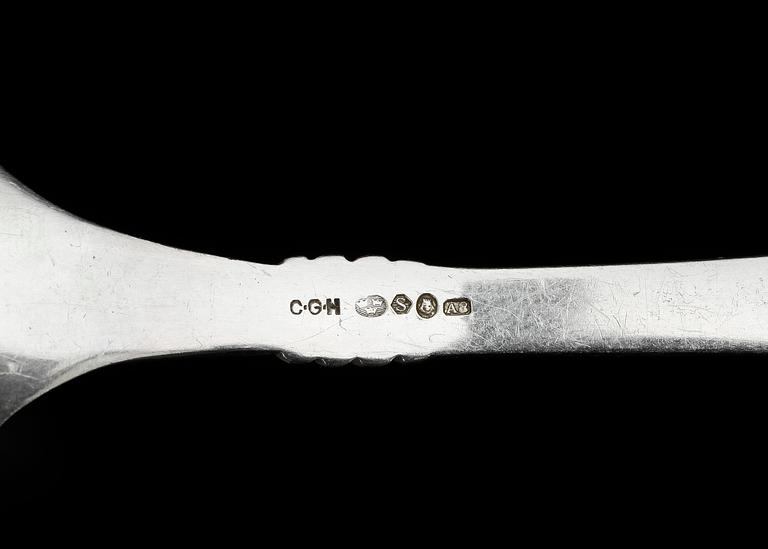 PARTI BESTICK, 11 delar, silver, flertal mästare, bla CG Hallberg resp Pehr Zethelius, 1810-tal till 1920-tal. Tot ca 400 gram.