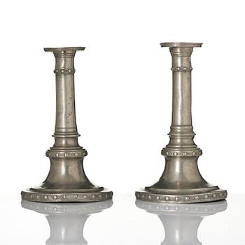 A pair of Gustavian pewter candlesticks by M. Moberg, Jönköping 1786.