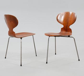ARNE JACOBSEN, stolar, 4 st, "Myran", Fritz Hansen, 1900-talets mitt. CITES-intyg medföljer.