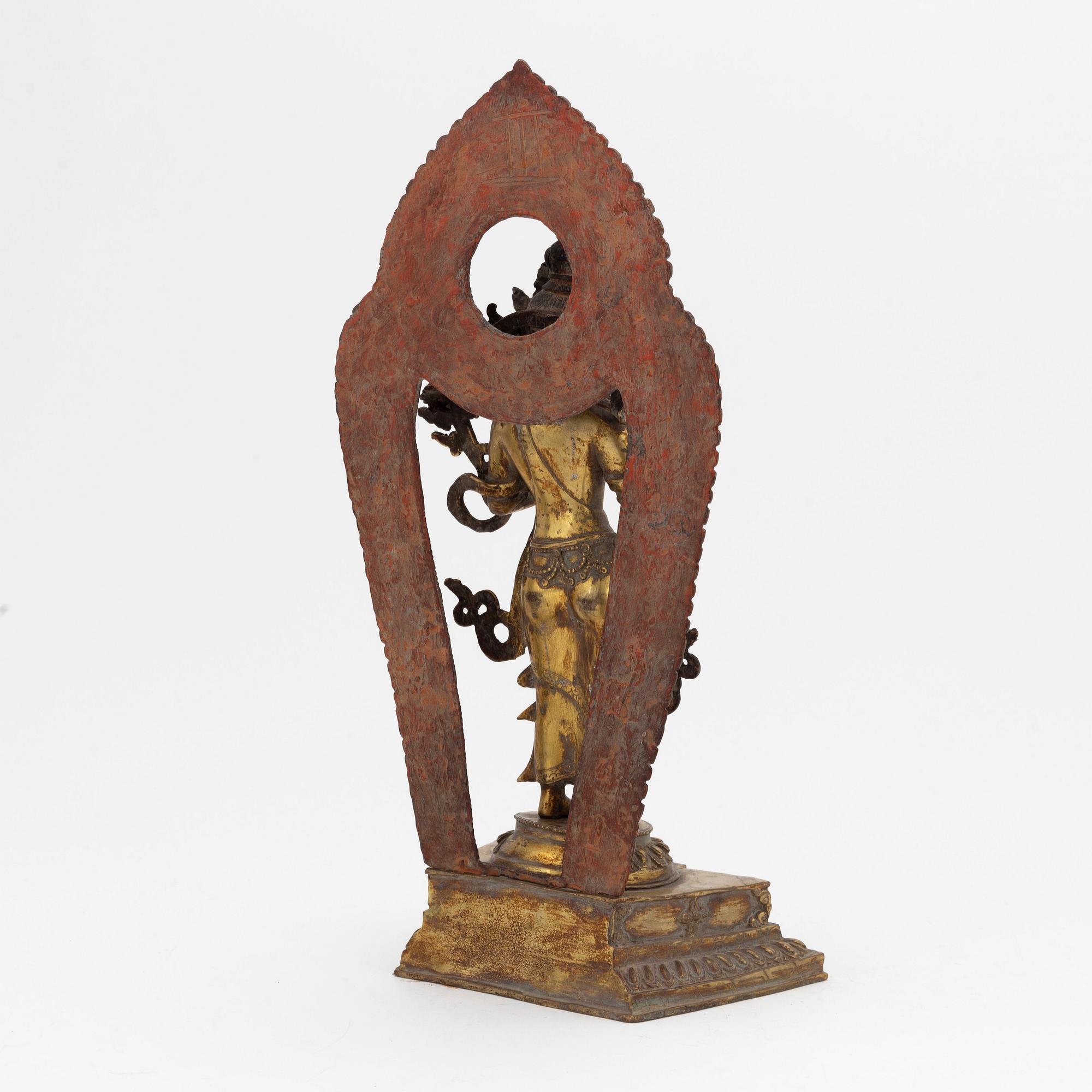 Boddhisatva, Avalokiteshvara, förgylld kopparlegering, Nepal, 1900-tal.