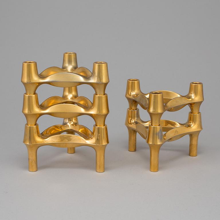 A set of five candelesticks by Ceasar Stoffi and Fritz Nagel, BMF Germany, 20th century.