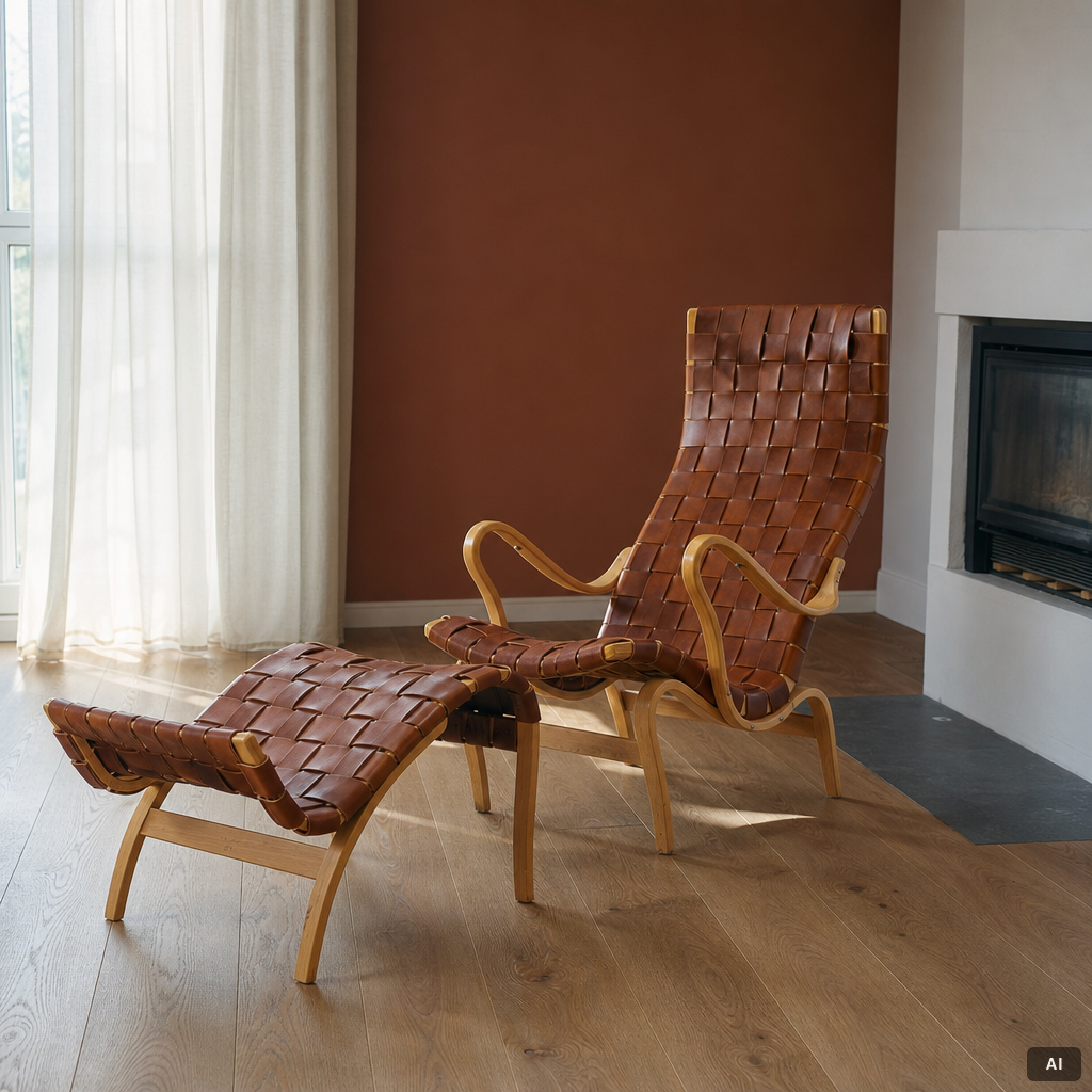 Bruno Mathsson, a 'Pernilla' easy chair with foot stool, Dux.