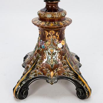 An early 20th Century majolica floor lamp, Arabia, Finland.