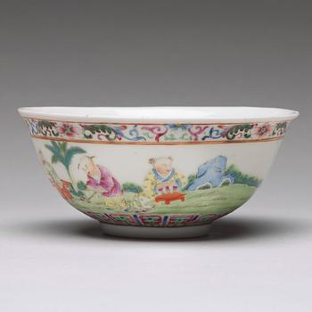 A Chinese famille rose 'boys' bowl, presumably Republic, with Xuantongs mark.