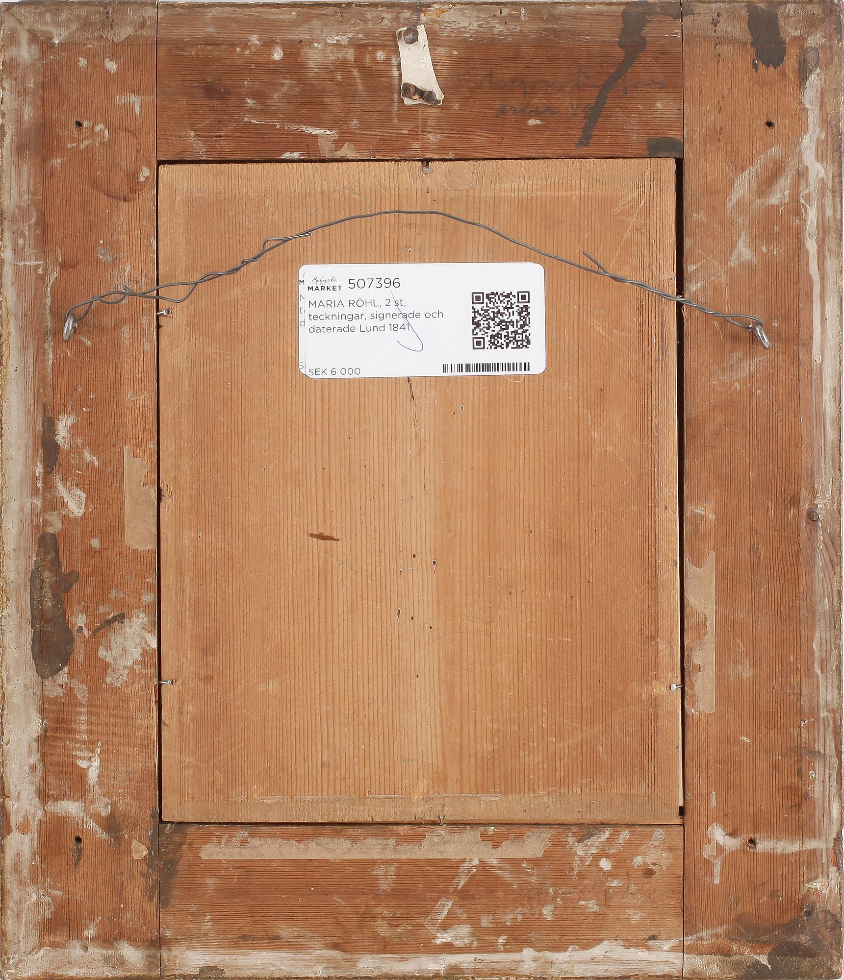 MARIA RÖHL, 2 st, teckningar, signerade och daterade Lund 1841.