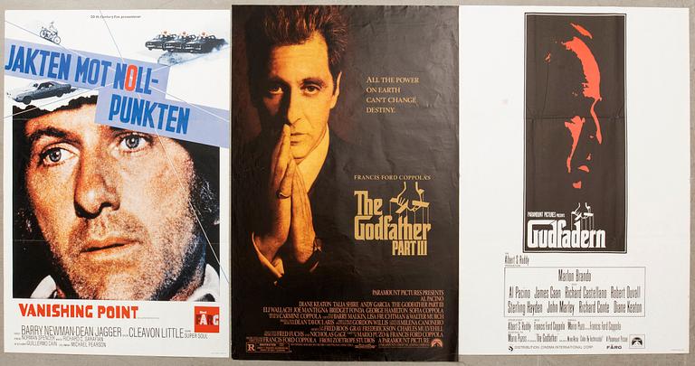 Film posters 3 pcs "The Godfather," "The Godfather Part III," and "The Hunt for Zero Point".