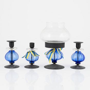 Erik Höglund, four glass and metal candle sticks, Boda Smide, Sweden.