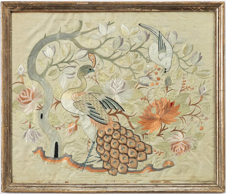 Two silk embroideries, China, circa 1900.