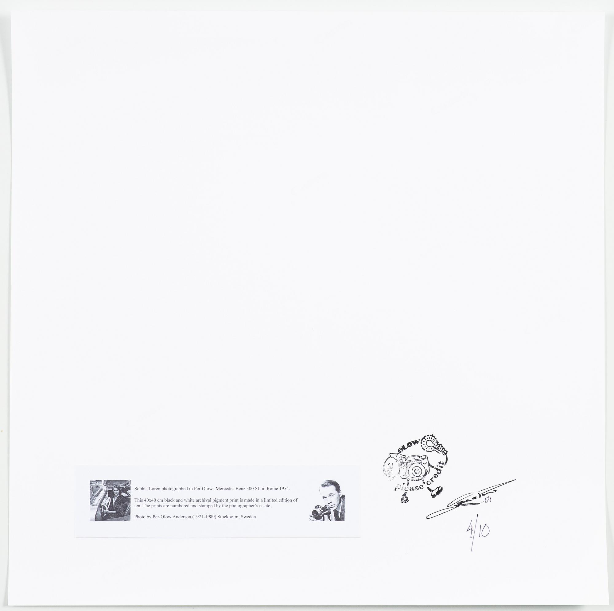 Per-Olow Anderson, "Sophia Loren photographed in Per-Olow's Mercedes Benz 300 in SL Rome 1954".