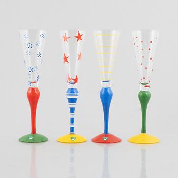 Anne Nilsson,  seven 'Clown' champagne glasses, Orrefors.