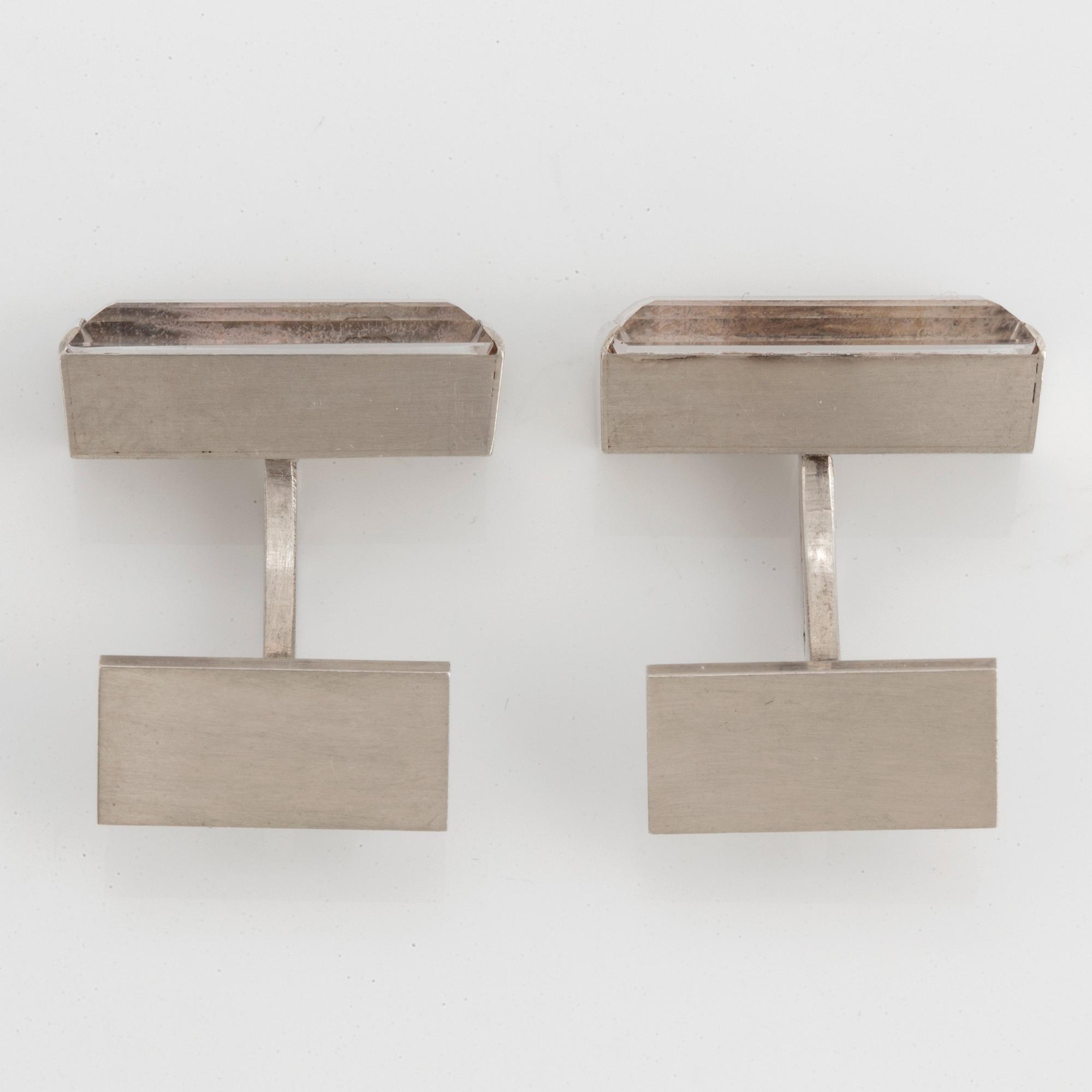 Wiwen Nilsson, manschettknappar, ett par, bergkristall och sterling silver, Lund 1966.