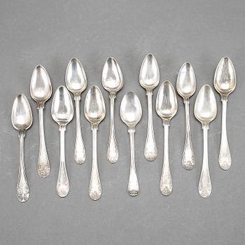 SKEDAR, 12 st, silver, "gammal fransk", bla Otto Wilhelm Kjellberg, Västerås, 1871. Vikt ca 190g.