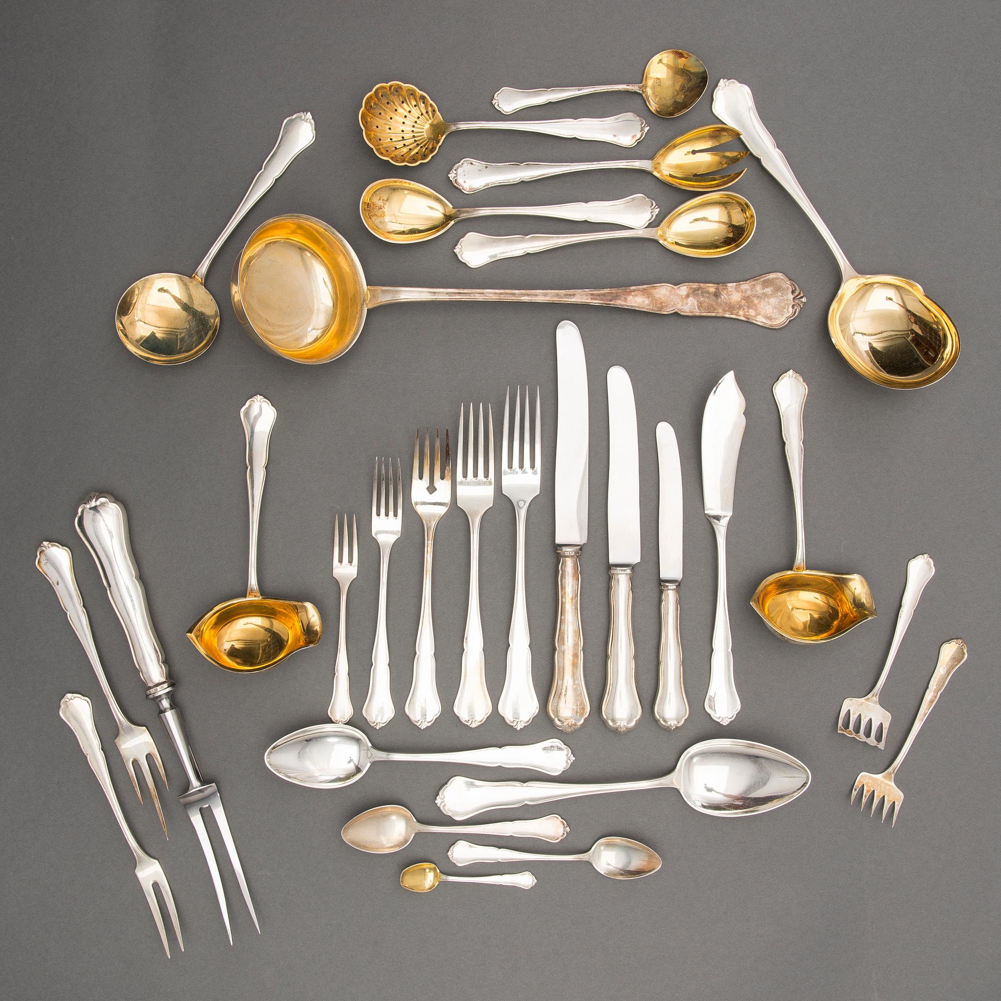 A 173-piece set of 'Chippendale' silver cutlery, Hopeakeskus, Hämeenlinna, Finland 1938-1947.