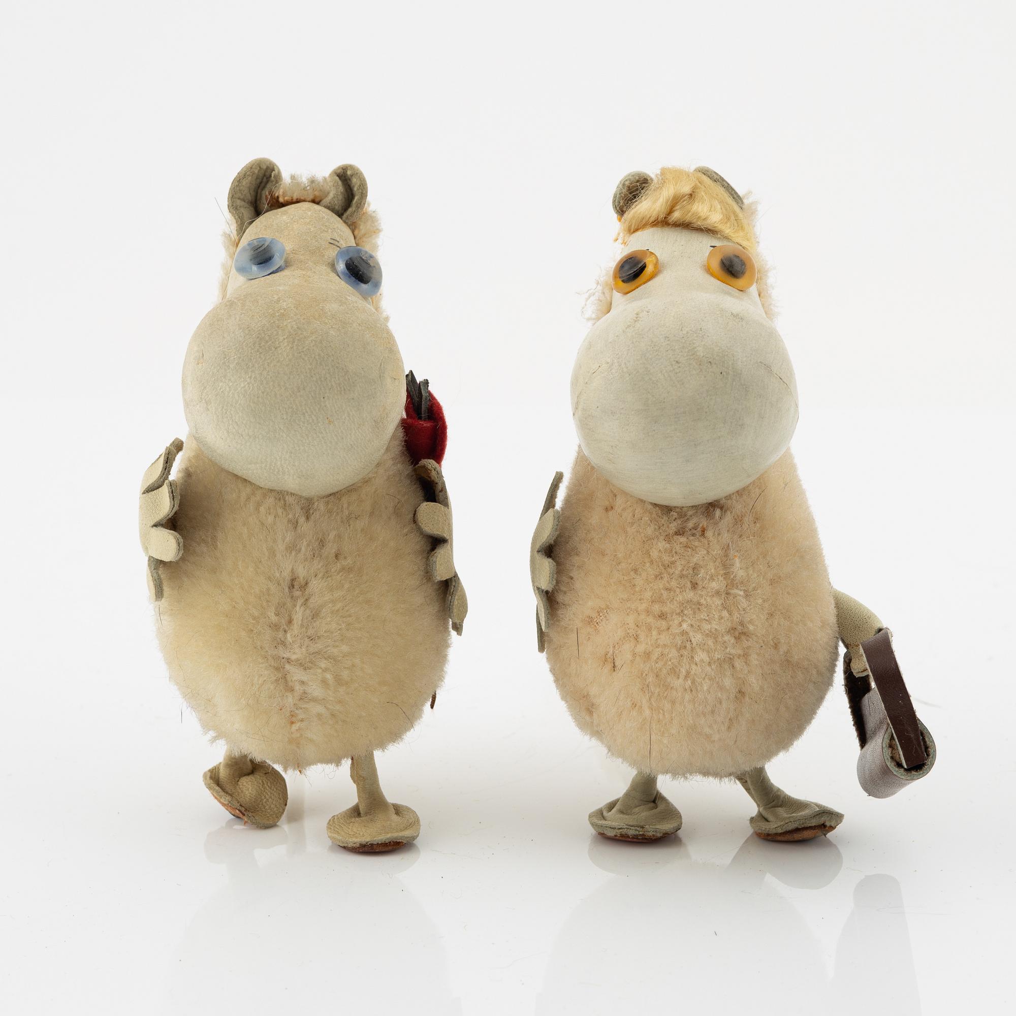 Atelier Fauni, Muminfigurer, 2 st, "Mumin" & "Snorkfröken", Finland, 1950-60-tal.