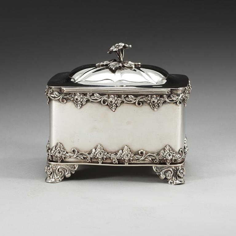 A Swedish 19th century silver sugar-casket, makers mark of Gustaf Möllenborg, Stockholm 1845.