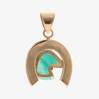 18K gold and carved emerald horse  pendant.