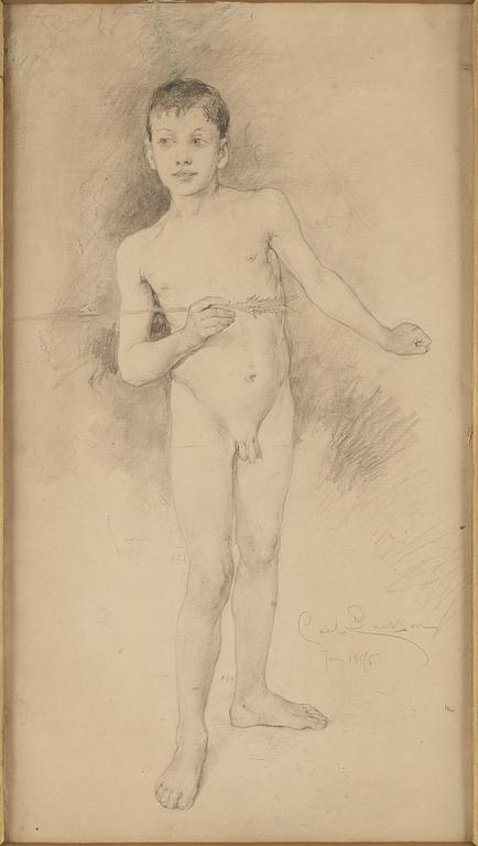 CARL LARSSON, pencil, signed Carl Larsson and dated Juni 1876. "Stående naken gosse med pil i handen".