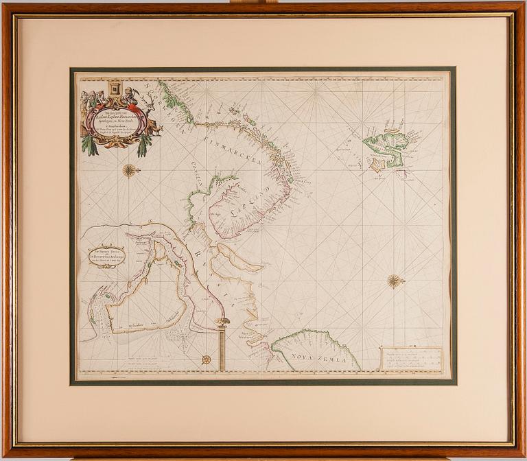 KARTA, handkolorerad, Pieter Goos, Amsterdam 1600-tal.