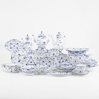 Royal Copenhagen, 125 porcelain service parts, 'Musselmalet Half Lace and Full Lace', Denmark.