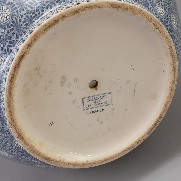 A ceramic flower pot marked Brabant U & C Sarreguemines, first half of the 20th century.