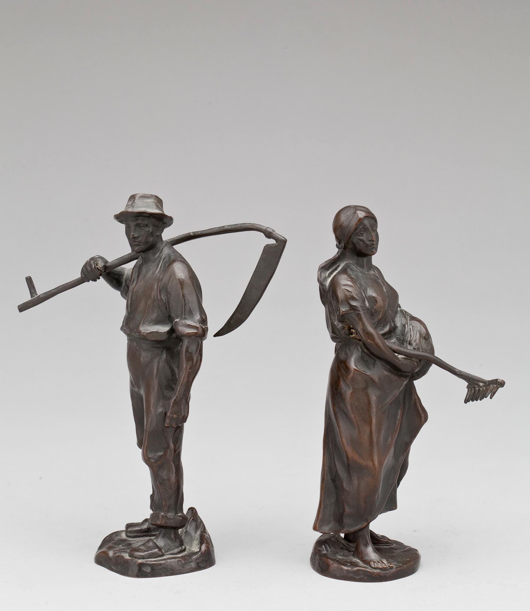 OKÄND KONSTNÄR, skulpturer, 2 st, brons, sign H. Müller i godset.