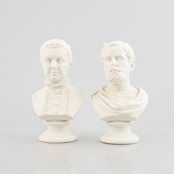 Porträttbyster, 2 st, parian, Gustafsberg, 1870/1880-tal.